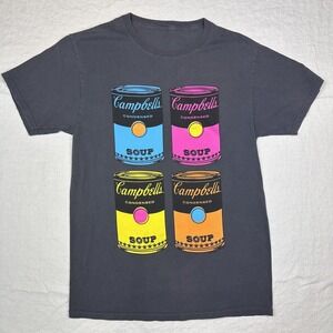 Campbells Soup Shirt Mens Medium‎ Black Andy Warhol Pop Art Graphic Tee T-Shirt